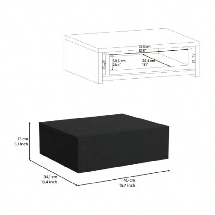 Floating Nightstand 5H, Modern Wall - Mounted Bedside Shelf with Drawer, Black