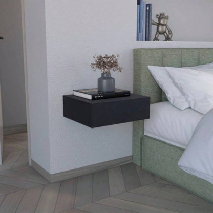 Floating Nightstand 5H, Modern Wall - Mounted Bedside Shelf with Drawer, Black