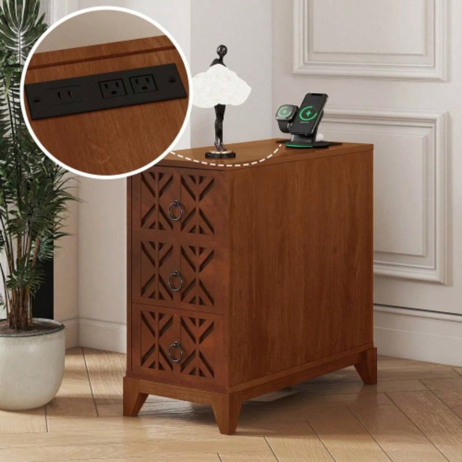 End Table with 3 Drawers, Corner Table with 4 Open Shelves, Tall Side Table Bedroom and Corner, Expect Arrival Date 2025/5/27