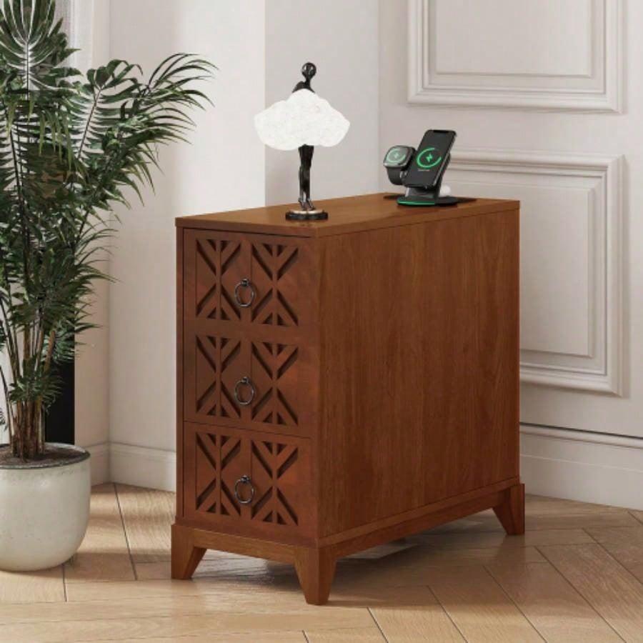 End Table with 3 Drawers, Corner Table with 4 Open Shelves, Tall Side Table Bedroom and Corner, Expect Arrival Date 2025/5/27