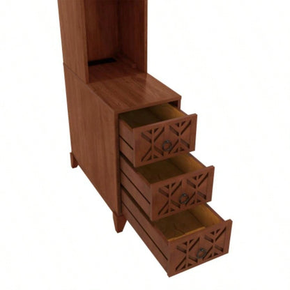End Table with 3 Drawers, Corner Table with 4 Open Shelves, Tall Side Table Bedroom and Corner, Expect Arrival Date 2025/5/27
