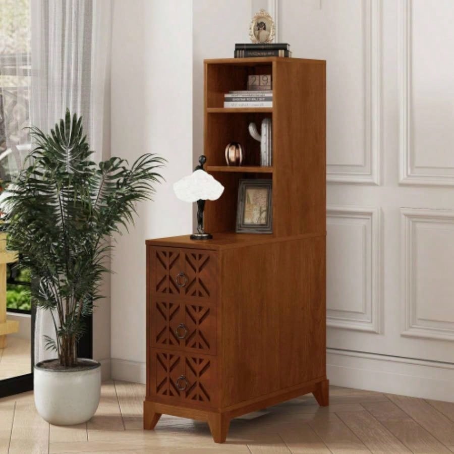 End Table with 3 Drawers, Corner Table with 4 Open Shelves, Tall Side Table Bedroom and Corner, Expect Arrival Date 2025/5/27