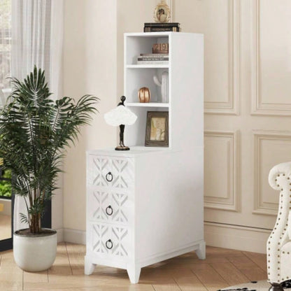 End Table with 3 Drawers, Corner Table with 4 Open Shelves, Tall Side Table Bedroom and Corner, Expect Arrival Date 2025/5/27
