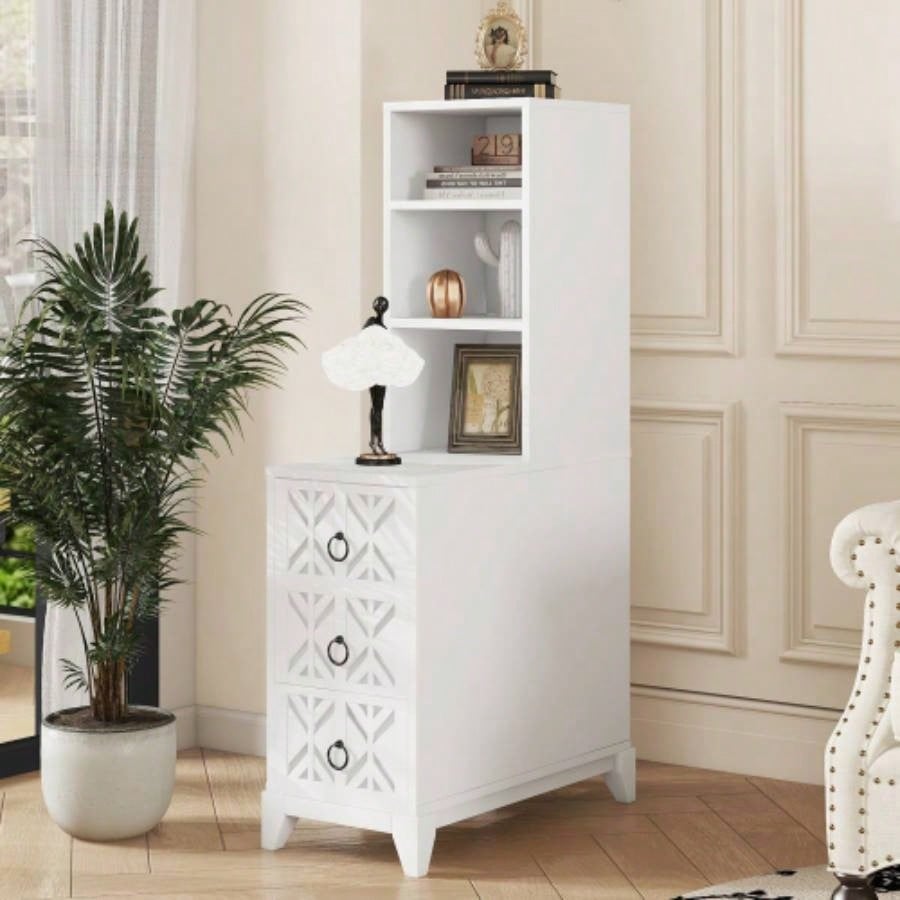 End Table with 3 Drawers, Corner Table with 4 Open Shelves, Tall Side Table Bedroom and Corner, Expect Arrival Date 2025/5/27