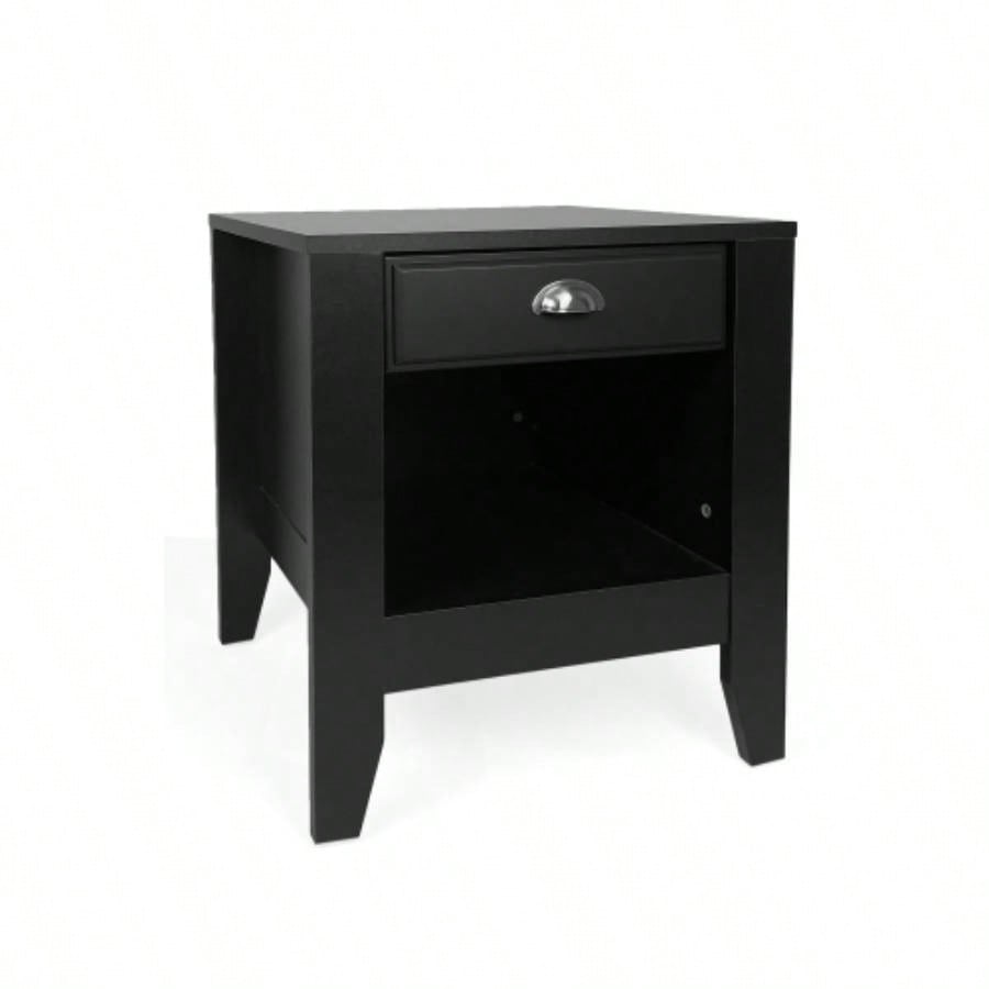 Modern Nightstand with Drawer, Bedside Tables, Mid Nightstands with Open Storage Shelf, Wood Bedside Table, Small Night Stands Bedrooms, 2 - Tier Night Table