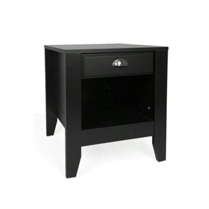 Modern Nightstand with Drawer, Bedside Tables, Mid Nightstands with Open Storage Shelf, Wood Bedside Table, Small Night Stands Bedrooms, 2 - Tier Night Table