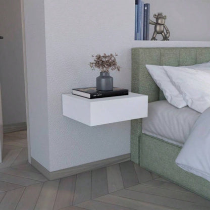 Floating Nightstand 5H, Modern Wall - Mounted Bedside Shelf with Drawer, White