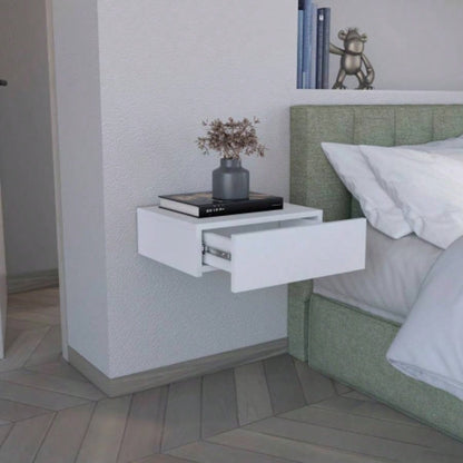 Floating Nightstand 5H, Modern Wall - Mounted Bedside Shelf with Drawer, White