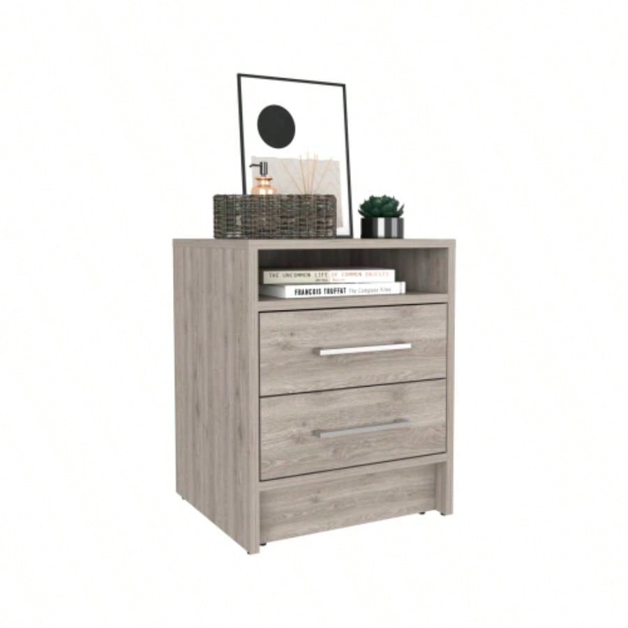 Nightstand 20H, Two Drawers, Superior Top, Metal Handles, Light Gray