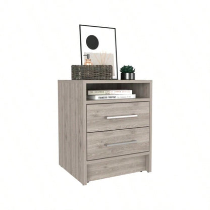 Nightstand 20H, Two Drawers, Superior Top, Metal Handles, Light Gray