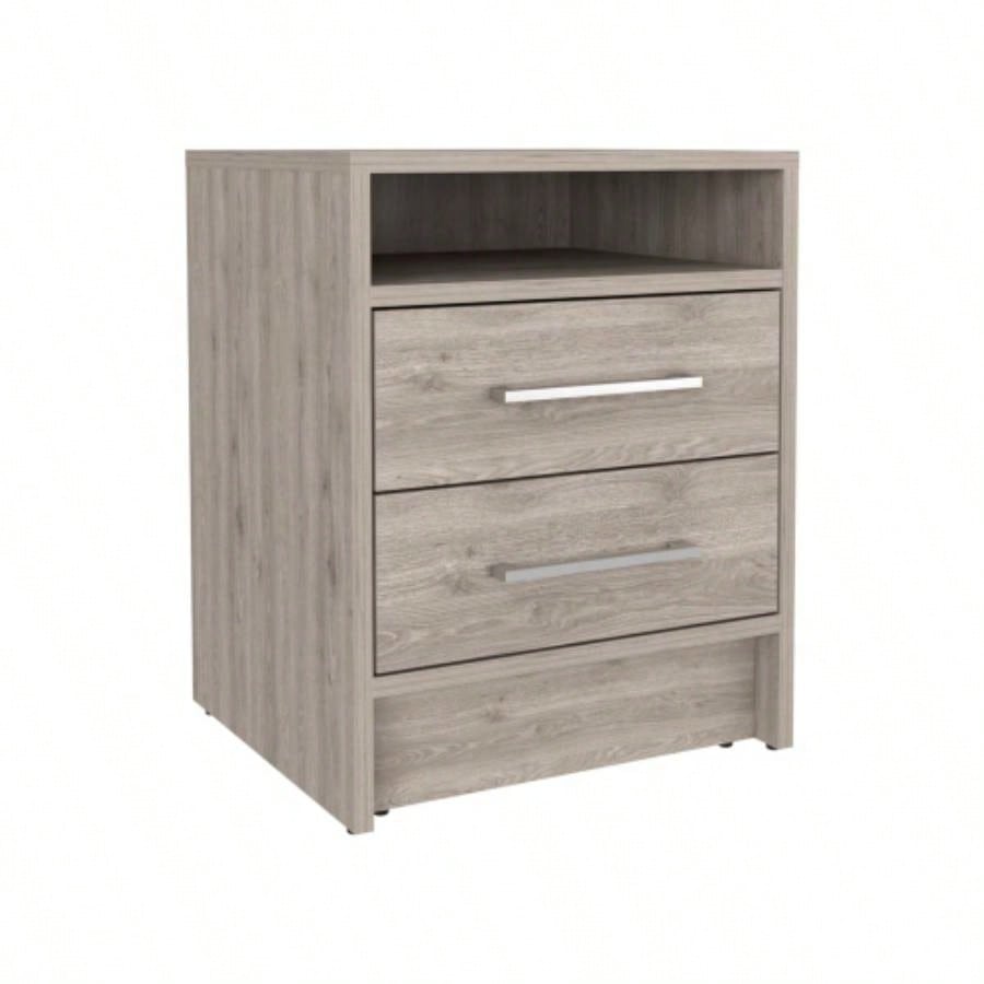 Nightstand 20H, Two Drawers, Superior Top, Metal Handles, Light Gray