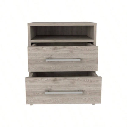 Nightstand 20H, Two Drawers, Superior Top, Metal Handles, Light Gray