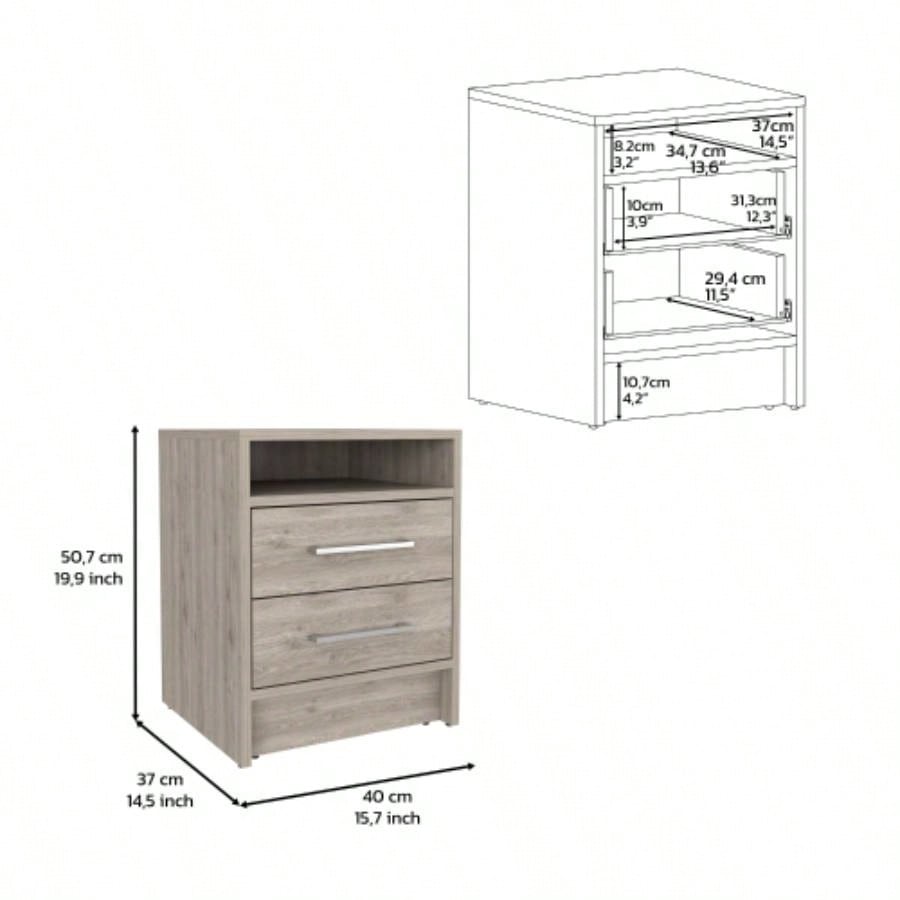 Nightstand 20H, Two Drawers, Superior Top, Metal Handles, Light Gray