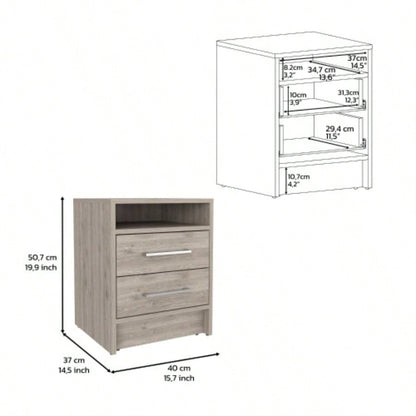 Nightstand 20H, Two Drawers, Superior Top, Metal Handles, Light Gray