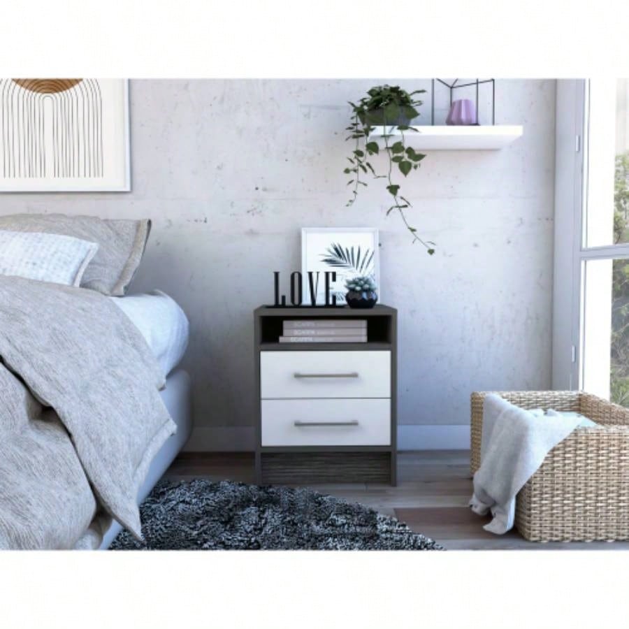 Nightstand 20H, Two Drawers, Superior Top, Metal Handles, Light Gray