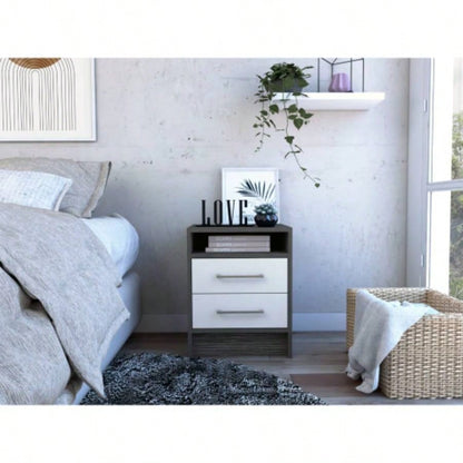 Nightstand 20H, Two Drawers, Superior Top, Metal Handles, Light Gray