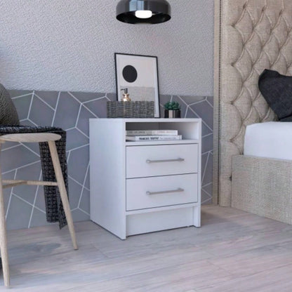 Nightstand 20H, Two Drawers, Superior Top, Metal Handles, Light Gray