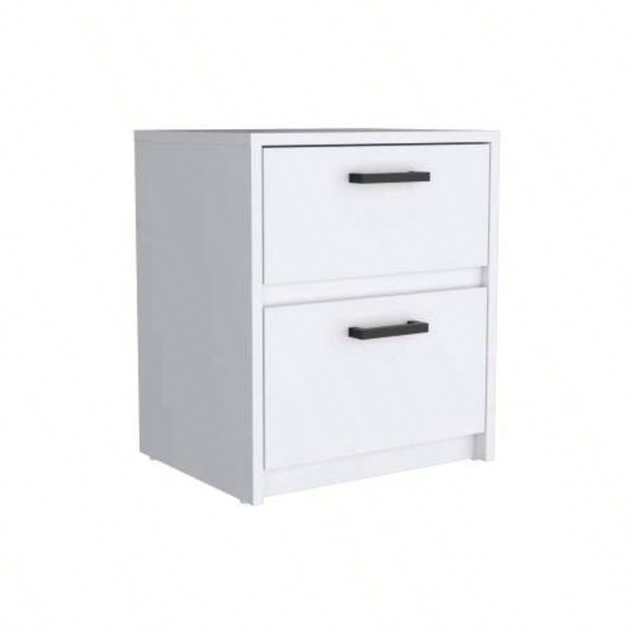Nightstand 18H, 2 Drawers with Metal Handles, White