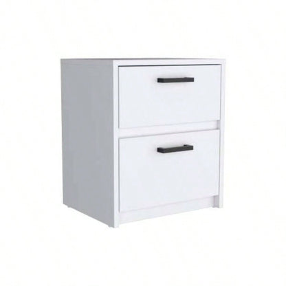 Nightstand 18H, 2 Drawers with Metal Handles, White