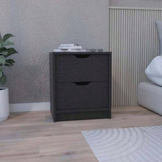 Double Drawer Nightstand 19H, Bedside Table, Black