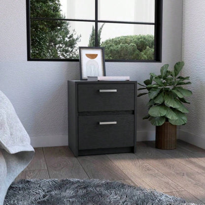 Nightstand 18H, 2 Drawers with Metal Handles, White