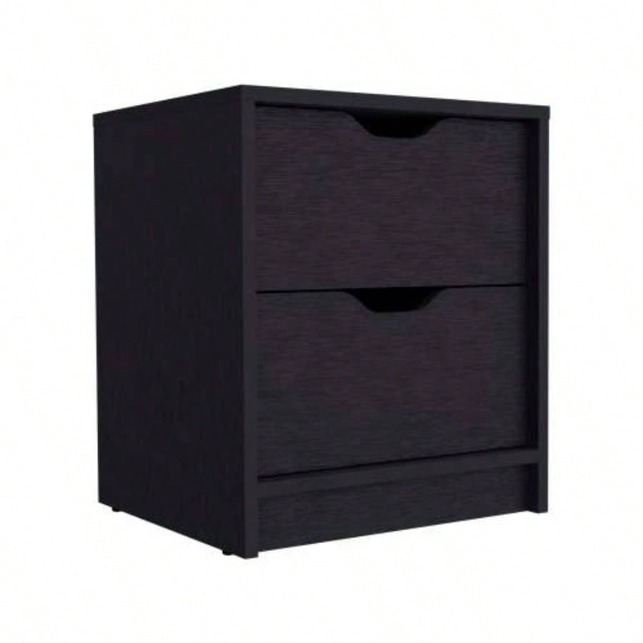 Double Drawer Nightstand 19H, Bedside Table, Black