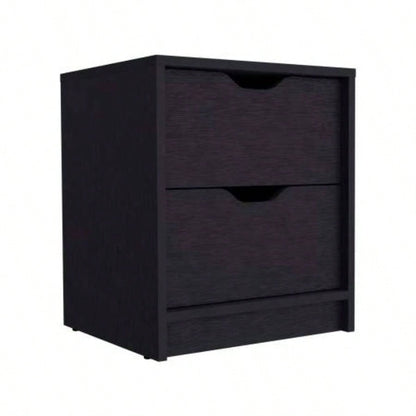 Double Drawer Nightstand 19H, Bedside Table, Black