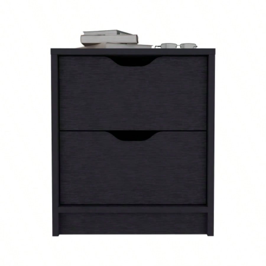 Double Drawer Nightstand 19H, Bedside Table, Black
