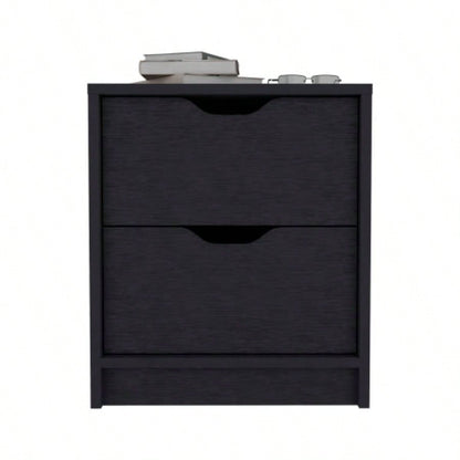 Double Drawer Nightstand 19H, Bedside Table, Black