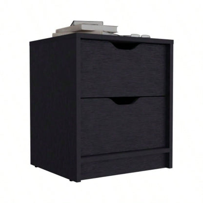 Double Drawer Nightstand 19H, Bedside Table, Black