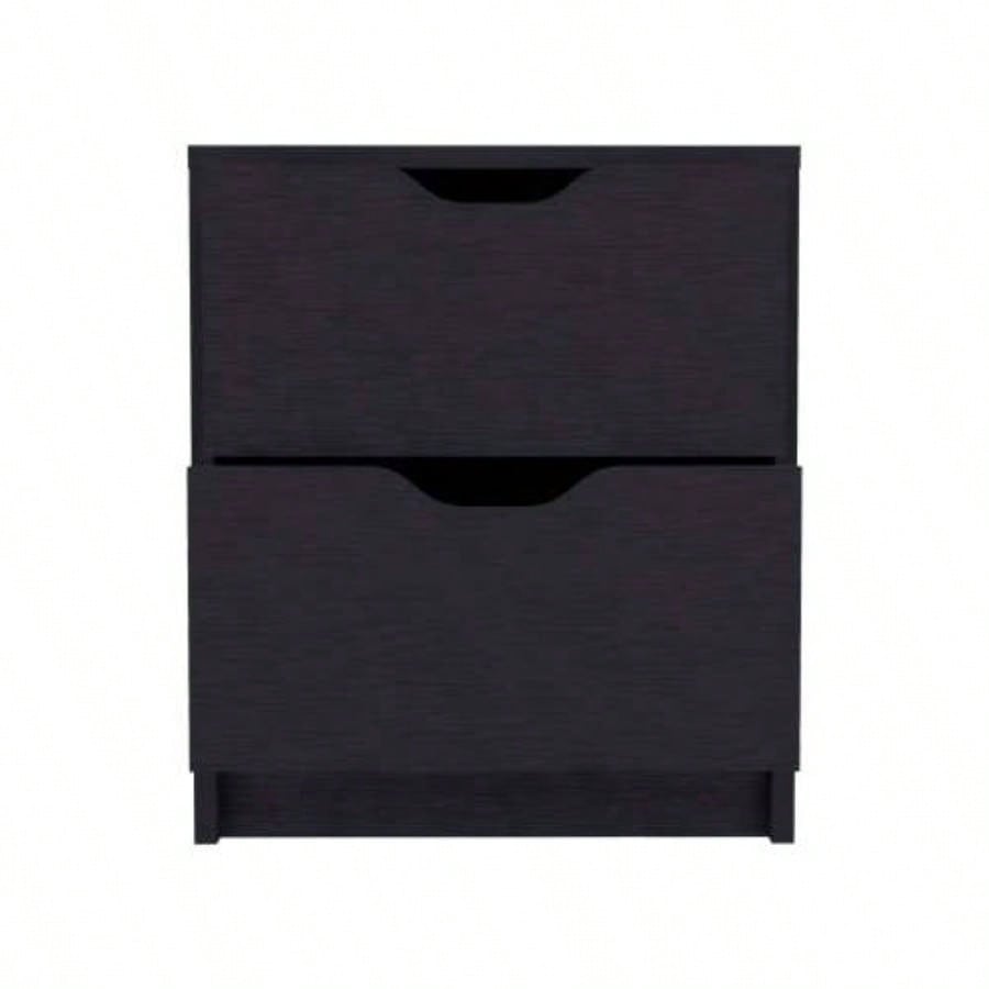 Double Drawer Nightstand 19H, Bedside Table, Black