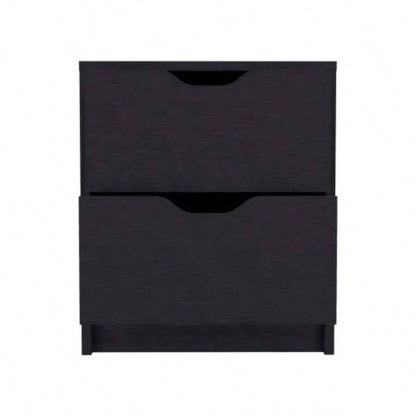 Double Drawer Nightstand 19H, Bedside Table, Black