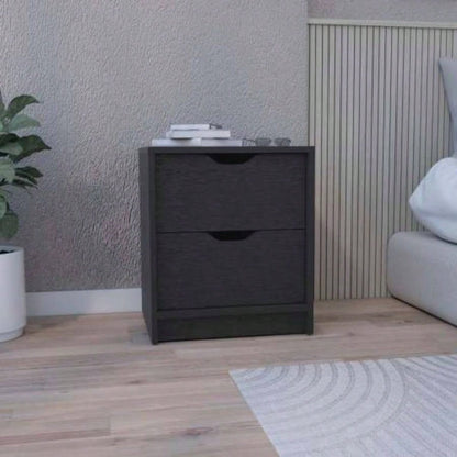 Double Drawer Nightstand 19H, Bedside Table, Black