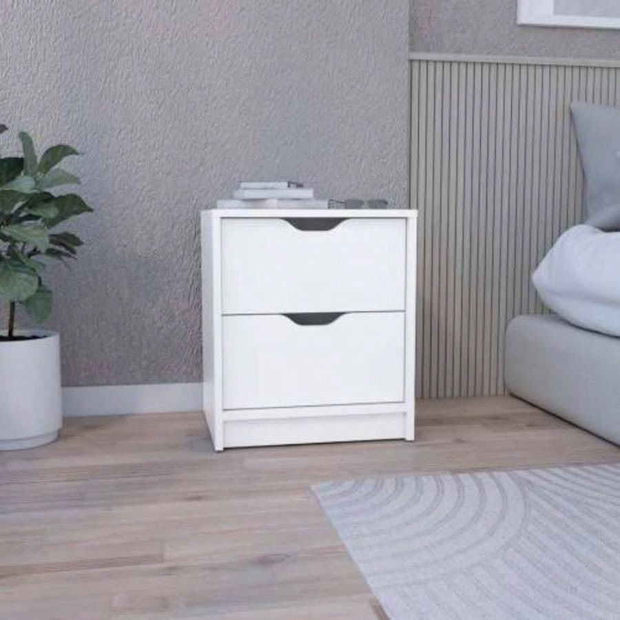Double Drawer Nightstand 19H, Bedside Table, Black