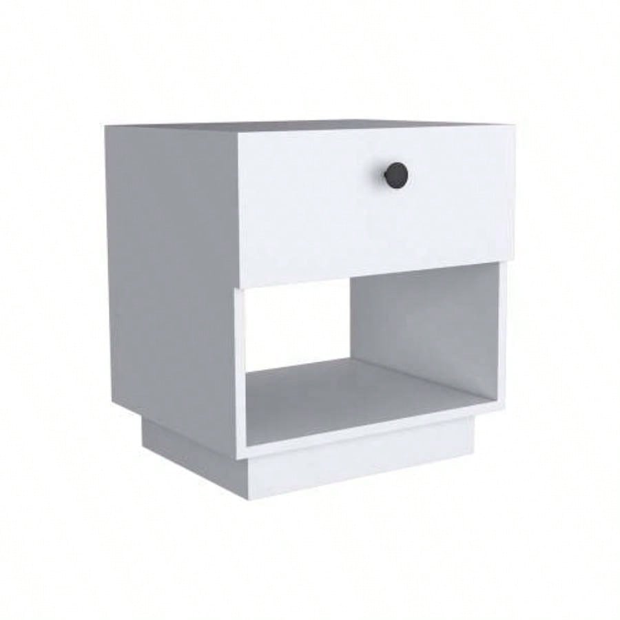Single Drawer Nightstand 19H with Open Storage Shelf, White