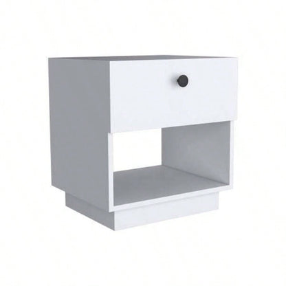 Single Drawer Nightstand 19H with Open Storage Shelf, White