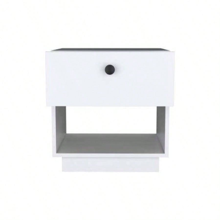 Single Drawer Nightstand 19H with Open Storage Shelf, White