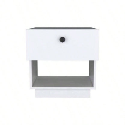 Single Drawer Nightstand 19H with Open Storage Shelf, White