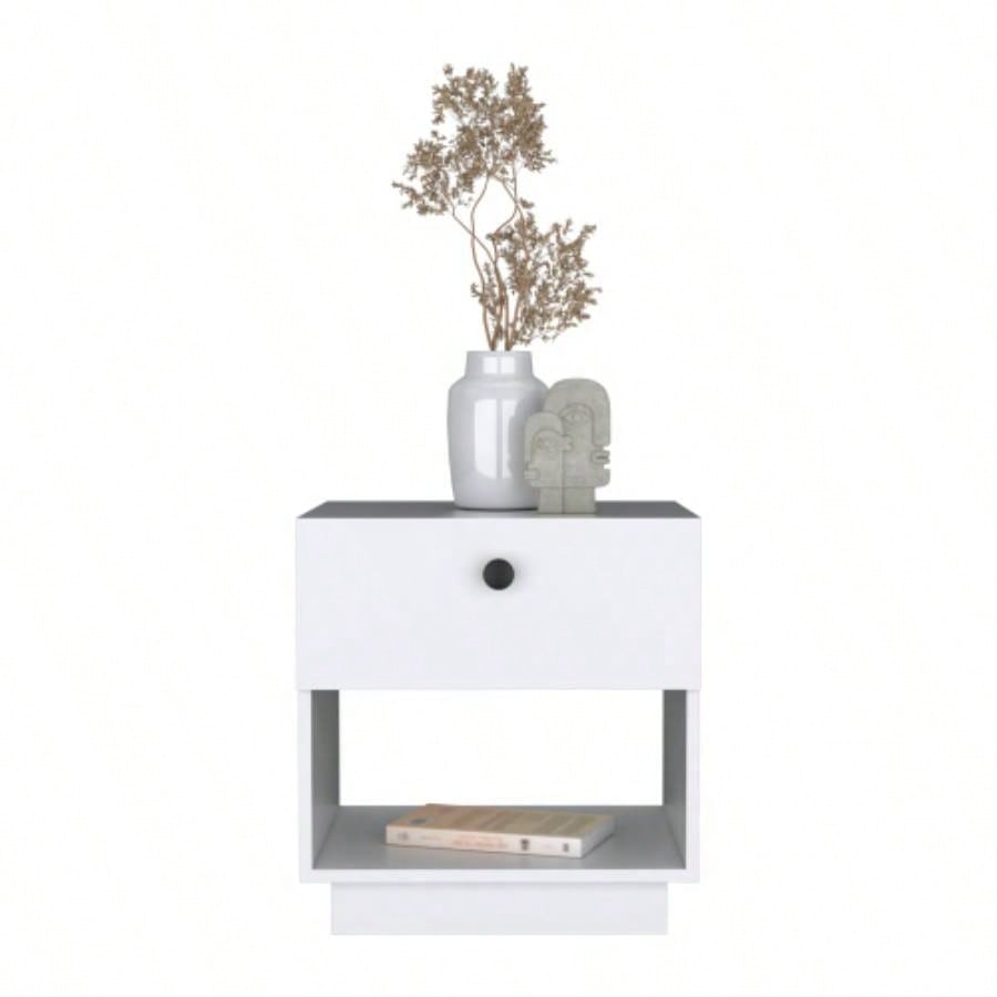 Single Drawer Nightstand 19H with Open Storage Shelf, White