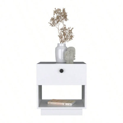 Single Drawer Nightstand 19H with Open Storage Shelf, White