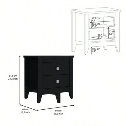 Nightstand 24H, Two Drawers, Four, Superior Top, Black