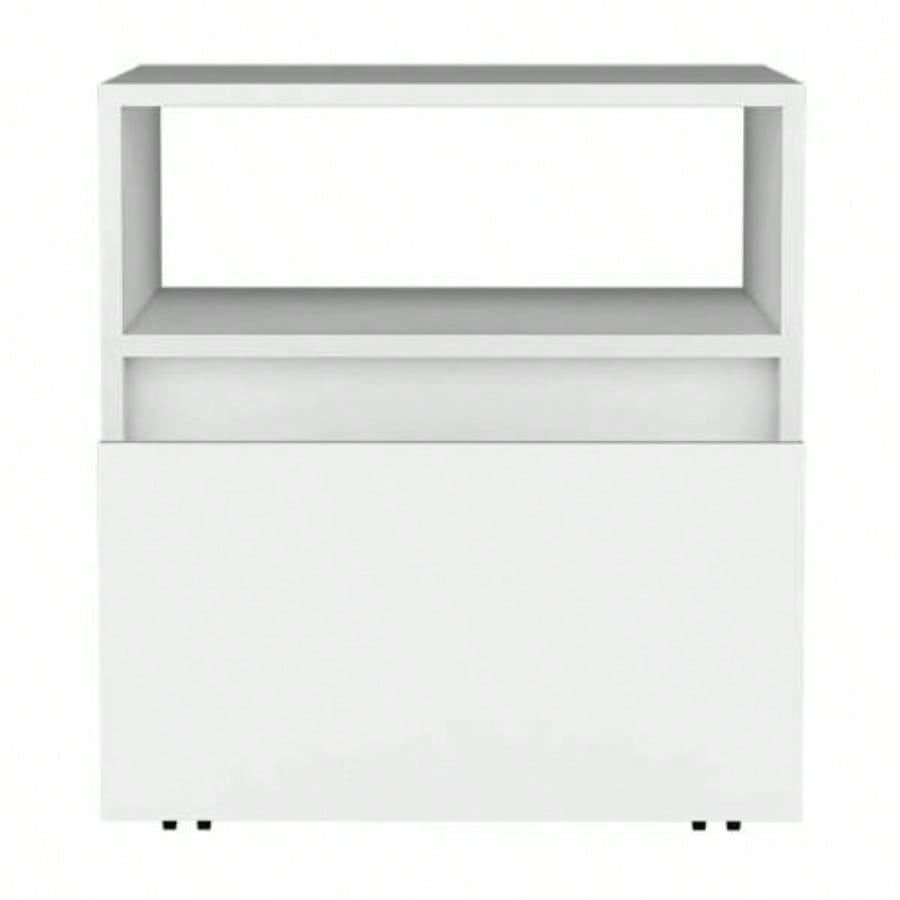 Nightstand 20H, with One Open Shelf, 1 Drawer and Casters, White