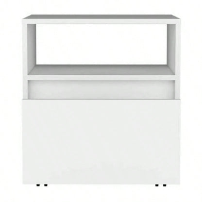 Nightstand 20H, with One Open Shelf, 1 Drawer and Casters, White