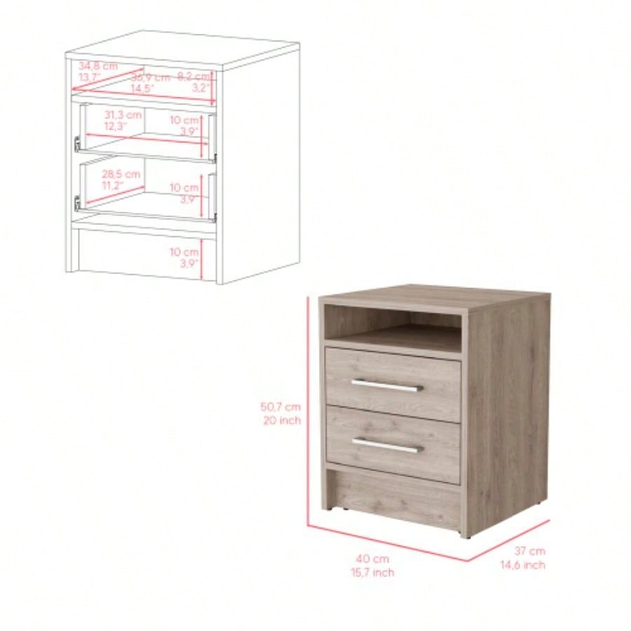 Nightstand Cartiz, Two Drawers, Light Gray