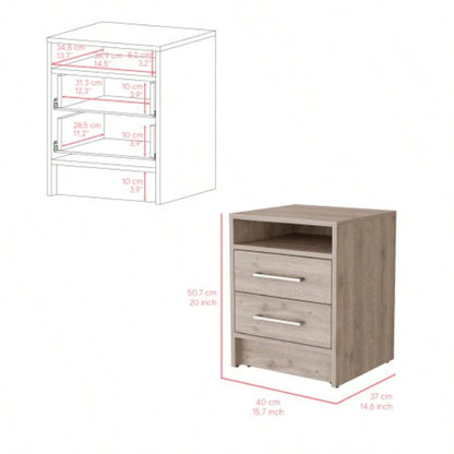 Nightstand Cartiz, Two Drawers, Light Gray