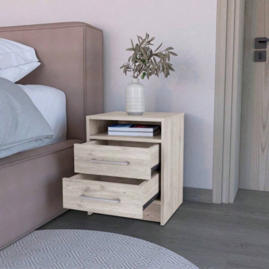 Nightstand Cartiz, Two Drawers, Light Gray