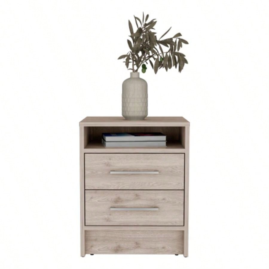 Nightstand Cartiz, Two Drawers, Light Gray