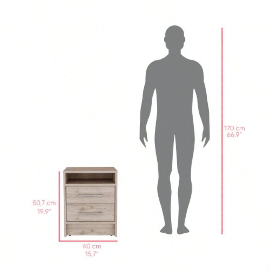 Nightstand Cartiz, Two Drawers, Light Gray