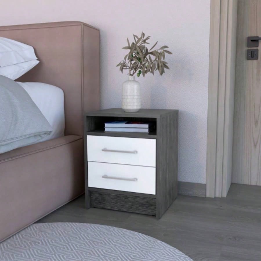 Nightstand Cartiz, Two Drawers, Light Gray