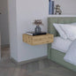 Floating Nightstand 5H, Modern Wall - Mounted Bedside Shelf with Drawer, Macadamia